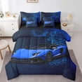 thumbnail image 1 of Castle Fairy Blue Racing Car Boy Bedding Comforter Set,Car King Bedding Sets, 1 of 8