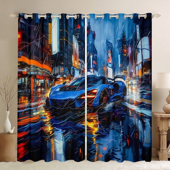 Castle Fairy Blue Racing Car Curtains Pack of 2 (42x84 Each),Sport Curtains Blackout