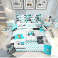thumbnail image 1 of Castle Fairy Blue Truck Boy 7 Pieces Bedding Comforter Set,Cartoon Truck Full Bedding Set Lightweight,Geometric Stripes Plaid Fitted Sheet Flat Sheet,Luxury Bedroom Decor, 1 of 8