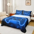thumbnail image 1 of Castle Fairy Blue Video Game Twin Sheet Sets for Teens Female Men,Hexagon Gamepads Bedding, 1 of 7