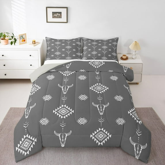 Castle Fairy Bohemian Aztec 3-Piece Full Size Comforter Sets,Hippie Tribal Bedding Comforter Set,Bull Skull Lightweight Bedding Sets,Super Cozy Western Room Decor,Reversible