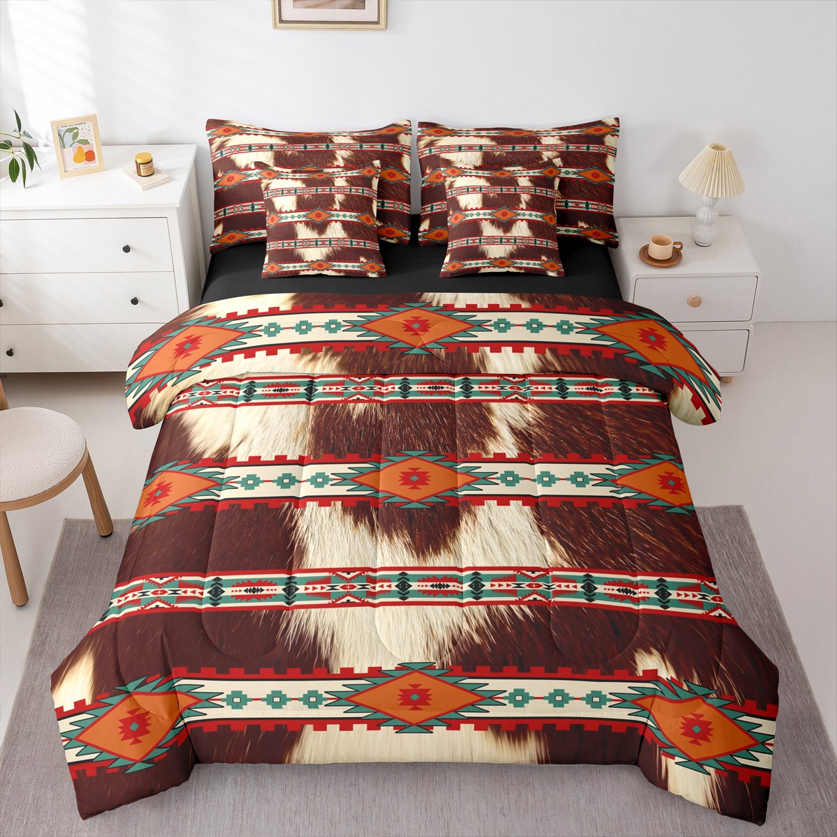 Castle Fairy Bohemian Aztec Bedding Comforter Set,Animal Cow Print Full ...