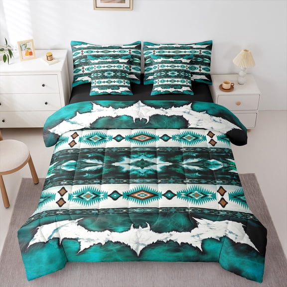 Castle Fairy Bohemian Aztec Bedding Comforter Set,Western Cow Print King Bedding Sets