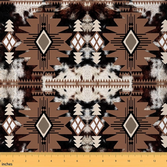 Castle Fairy Bohemian Aztec Fabric by the Yard 1 Yard,Black Brown Home Decor Fabric by the Yard,Cow Print Room Decor Fabric by the Yard,Super Cozy Tribal Room Decor