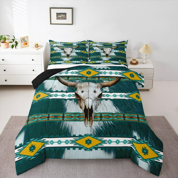 Castle Fairy Bohemian Aztec Full Size Comforter Sets,Western Bull Skull Bedding Sets
