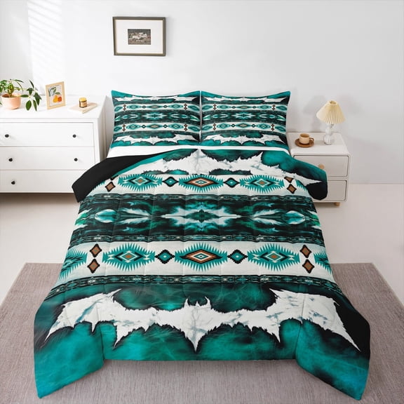 Castle Fairy Bohemian Aztec Full Size Comforter Sets,Western Cow Print Bedding Sets