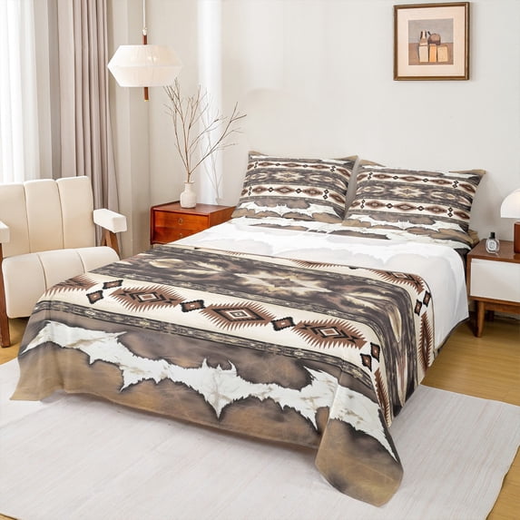 Castle Fairy Bohemian Aztec Full Size Sheets for Teens,Western Cow Print Bed Sheets