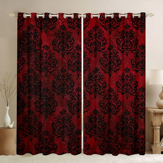 Castle Fairy Bohemian Black Damask Black Out Curtains for Boys Girls,Exotic Style Traditional Floral Flower Curtains Pack of 2 (42x63 Each),Retro Vintage Boho Theme Bedroom Curtains Home Decor