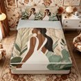 thumbnail image 1 of Castle Fairy Bohemian Black Girl Zipper Twin Comforter Sets with Fitted Sheet and 2 Pillowcases,Vintage Tropical Leaves Zipper Bedding Set,Beige,Grey Reversible,4-Piece, 1 of 6