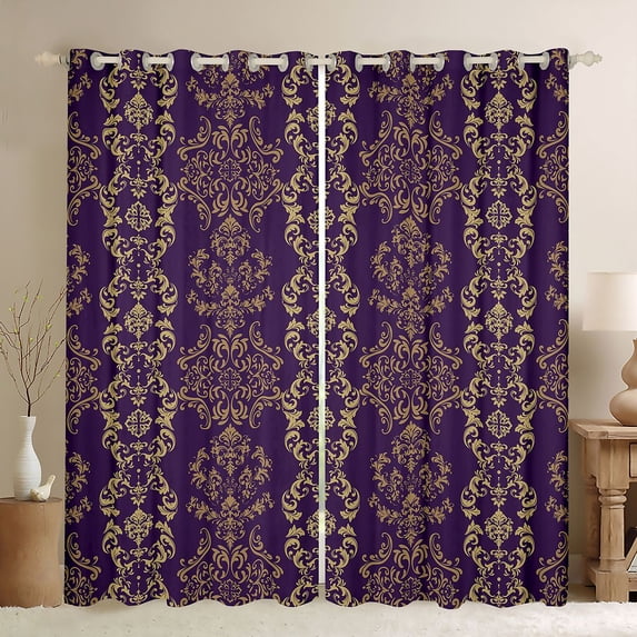 Castle Fairy Bohemian Damask Black Out Curtains,Flower Curtains Pack of 2 (42x63 Each)