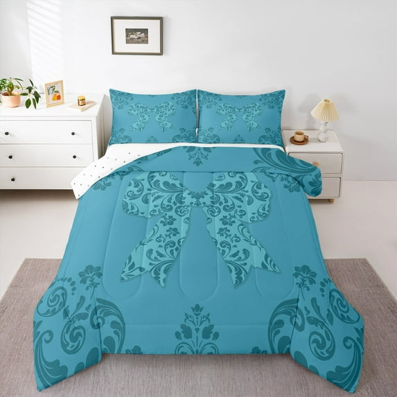 Castle Fairy Bohemian Damask Bowtie Bedding Comforter Set 2pcs for Teens Female Men,Traditional Floral Flower Twin Comforter Sets Microfiber,Vintage Exotic Style Bowknot Breathable Bedding Set