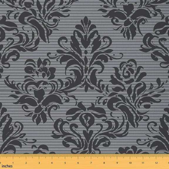 Castle Fairy Bohemian Damask Fabric by the Yard 1 Yard,Black Grey Home Decor Fabric by the Yard,Traditional Floral Room Decor Fabric by the Yard,Microfiber Girls Bedroom Decor