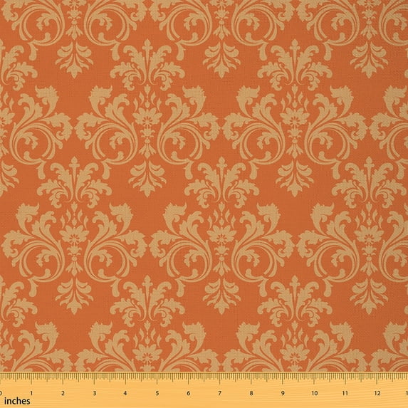 Castle Fairy Bohemian Damask Fabric by the Yard 1 Yard, Orange Flower Room Decor Fabric by the Yard, Traditional Victorian Floral Fabric for Sewing, Ultra Soft Home Decor