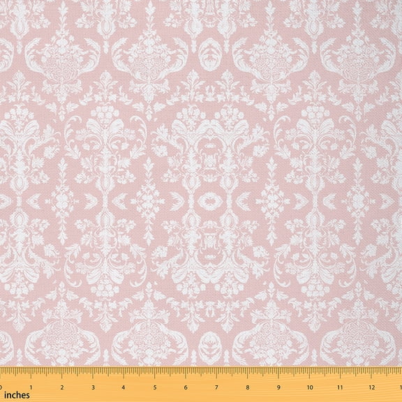 Castle Fairy Bohemian Damask Fabric by the Yard 2 Yard,Pink White Sewing Fabric,Traditional Floral Home Decor Fabric by the Yard,Microfiber Girls Bedroom Decor