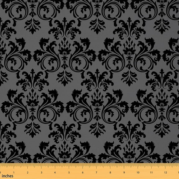 Castle Fairy Bohemian Damask Fabric by the Yard 2 Yards, Black Gray Flower Fabric for Sewing, Traditional Victorian Floral Home Decor Fabric by the Yard, Ultra Soft Home Decor