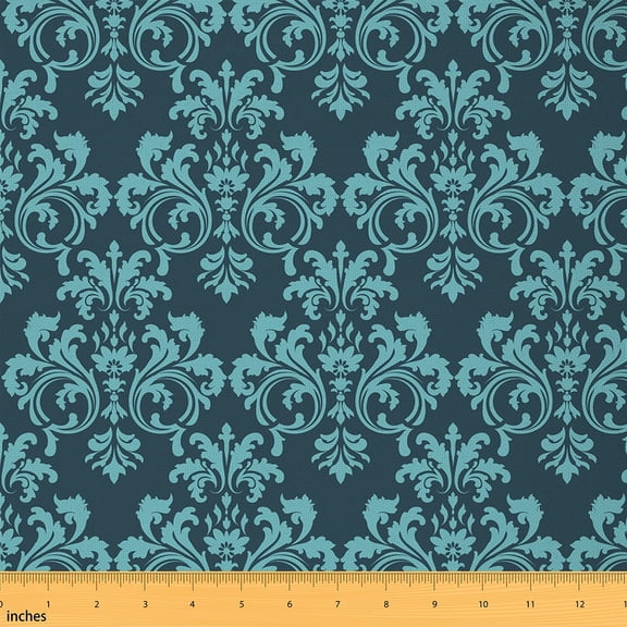 Castle Fairy Bohemian Damask Fabric by the Yard 2 Yards, Teal Blue Flower Fabric for Sewing, Traditional Victorian Floral Home Decor Fabric by the Yard, Ultra Soft Home Decor