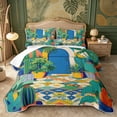 thumbnail image 1 of Castle Fairy Bohemian Desert Plant Scene Quilt Full 3-Piece,Retro Geometric Floor Pattern Full Bedspread Sets,Mustard Royal Blue,1 Coverlet and 2 Pillowcases, 1 of 7