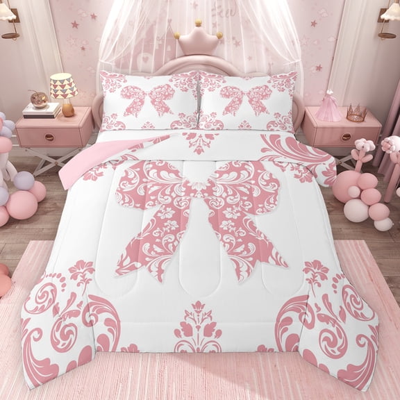 Castle Fairy Bohemian Flower Bow Bedding Comforter Set 2pcs for Children Boys Girls,Boho Exotic Style Twin Comforter Sets Microfiber,Traditional Floral Damask Breathable Bedding Set