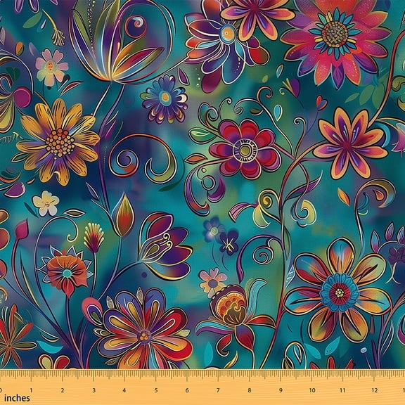 Castle Fairy Bohemian Flower Fabric by the Yard 2 Yards,Abstract Vintage Room Decor Fabric by the Yard,Exotic Style Sewing Fabric,Microfiber Bedroom Decor