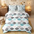 thumbnail image 1 of Castle Fairy Bohemian Geometric Quatrefoil Queen Bedding 7pcs,Vintage Rhombus Grid Bedding Comforter Set Queen,Teal Gray Cream,Reversible, 1 of 7