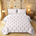 thumbnail image 1 of Castle Fairy Bohemian Oval Grid Twin Quilt Set 2 Pieces,Vintage Rounded Twin Coverlet Set,Pink White,1 Bedspread and 1 Pillowcase, 1 of 7