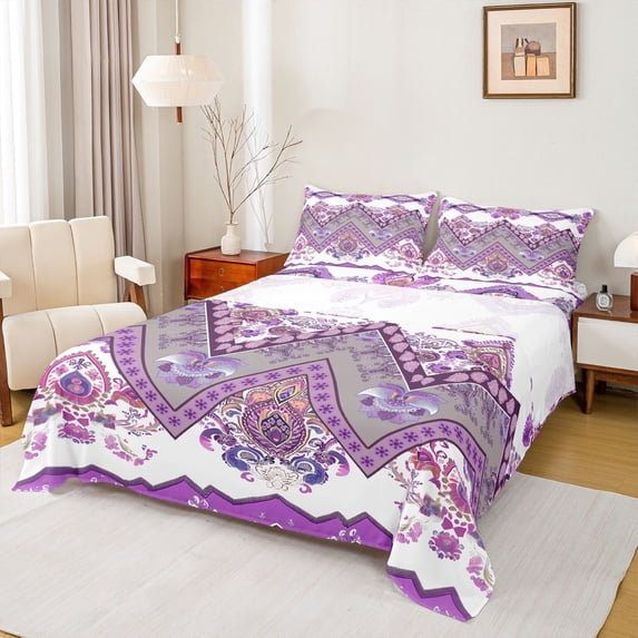 Castle Fairy Bohemian Paisley Mandala Twin Sheet Sets,Boho Abstract Flower Bedding