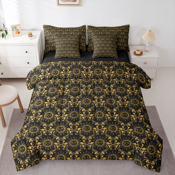 Castle Fairy Bohemian Sun Twin Bedding Sets,Boho Chic Floral Damask Bedding Comforter Set