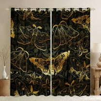 Castle Fairy Boho Animal Moth Black Out Curtains for Children Teenagers Adults,Black Golden Curtains Pack of 2 (42x63 Each),Gothic Exotic Style Bedroom Curtains,Lightweight Room Decor