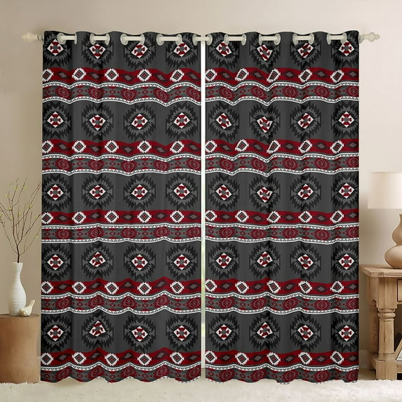 Castle Fairy Boho Aztec Black Out Curtains for Kids Teens,Red Grey Curtains Pack of 2 (42x63 Each),Bohemian Tribal Hippie Bedroom Curtains,Super Cozy Room Decor