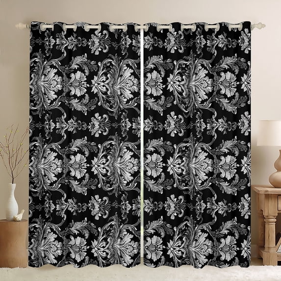 Castle Fairy Boho Damask Blackout Curtains Set of 2 (52x84 Each),Flower Window Curtains