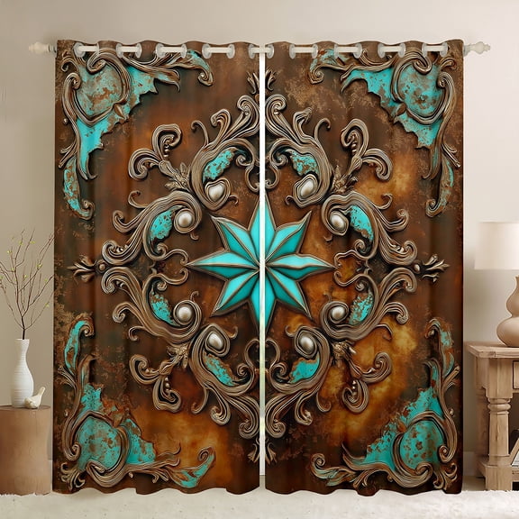 Castle Fairy Boho Damask Curtains Pack of 2 (42x84 Each),Western Theme Curtains Blackout