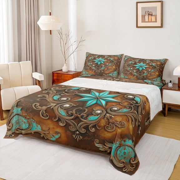 Castle Fairy Boho Damask Twin Sheet Sets for Female Men,Western Theme Bedding