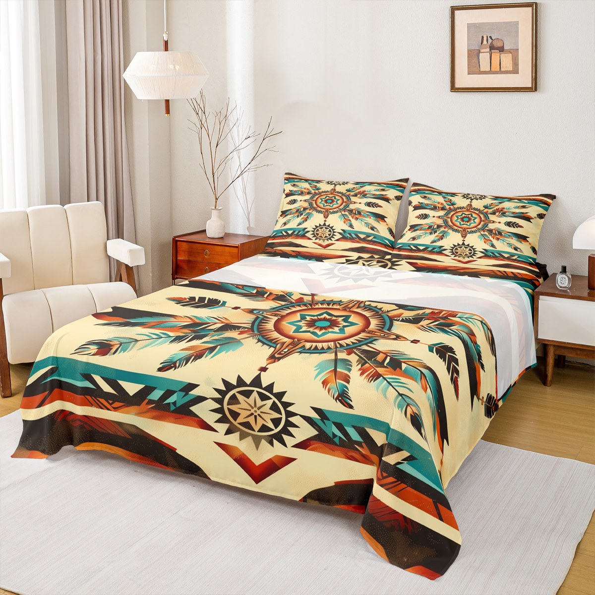 Castle Fairy Boho Feather Aztec Queen Sheet Sets,Bohemian Abstract ...