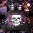 thumbnail image 1 of Castle Fairy Boho Floral Rose Queen Bedding 7pcs,Spooky Sketch Skull Bedding Comforter Set Queen,Magenta Black,Black Reversible, 1 of 7