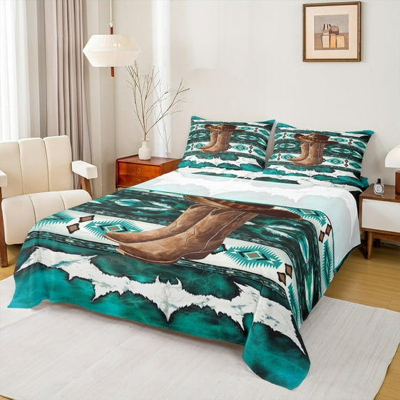Castle Fairy Boho Hippie Aztec Queen Sheet Sets,Abstract Cow Print Bed Set