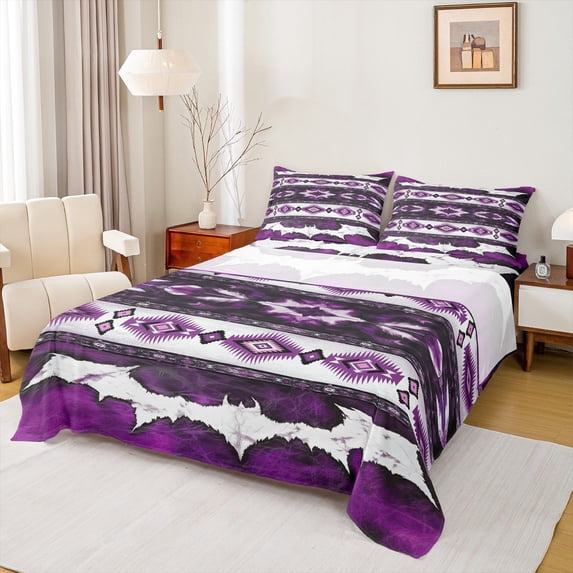 Castle Fairy Boho Hippie Aztec Twin Sheet Sets,Abstract Cow Print Bedding