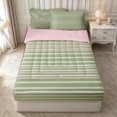 thumbnail image 1 of Castle Fairy Boho Horizontal Stripe Zipper Full Size Comforter Sets with Fitted Sheet and 2 Pillowcases,Bohemian Thin Line Zipper Bedding Set,Sage Pink White,Reversible, 1 of 5