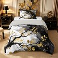 thumbnail image 1 of Castle Fairy Boho Ink Branch Pattern Twin Comforter Sets 2pcs,Abstract Watercolor Cloud Wash Bedding Set,Black White Gold,Reversible,1 Comforter and 1 Pillowcase, 1 of 6