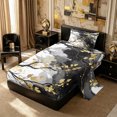 thumbnail image 1 of Castle Fairy Boho Ink Branch Pattern Twin Sheets 3pcs,Abstract Watercolor Cloud Wash Bedding,Black White Gold,1 Flat Sheet, 1 Fitted Sheet and 1 Pillowcase, 1 of 7