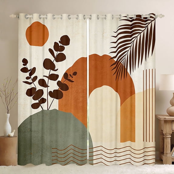 Castle Fairy Boho Leaf Art Blackout Curtains Set of 2 (52x84 Each) for Teens, Abstract Print Window Curtains for Bedroom, Orange Sage