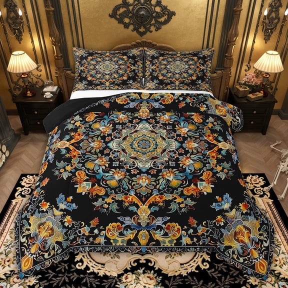 Castle Fairy Boho Mandala Full Size Comforter Sets,Bohemian Chic Floral Bedding Sets