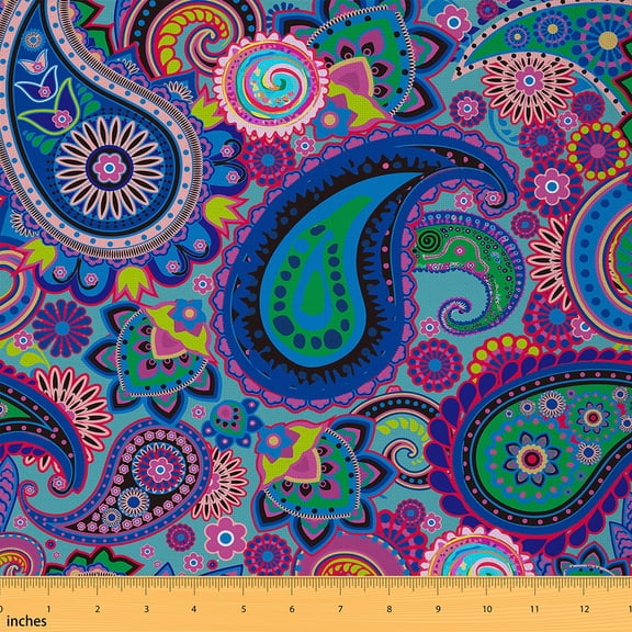 Castle Fairy Boho Paisley Fabric by the Yard 1 Yard,Bohemian Tribal Home Decor Fabric by the Yard,Traditional Floral Room Decor Fabric by the Yard,Microfiber Teenager Bedroom Decor