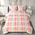 thumbnail image 1 of Castle Fairy Boho Pastel Plaid Queen Bedding 7pcs,Abstract Multi-Line Grid Bedding Comforter Set Queen,Pink Mint Yellow,Reversible, 1 of 7