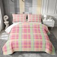 thumbnail image 1 of Castle Fairy Boho Pastel Plaid Quilt King 3 Pieces,Abstract Multi-Line Grid King Coverlet Set,Pink Mint Yellow,1 Bedspread and 2 Pillowcases, 1 of 7