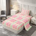 thumbnail image 1 of Castle Fairy Boho Pastel Plaid Twin Sheets 3pcs,Abstract Multi-Line Grid Bedding,Pink Mint Yellow,1 Flat Sheet, 1 Fitted Sheet and 1 Pillowcase, 1 of 7