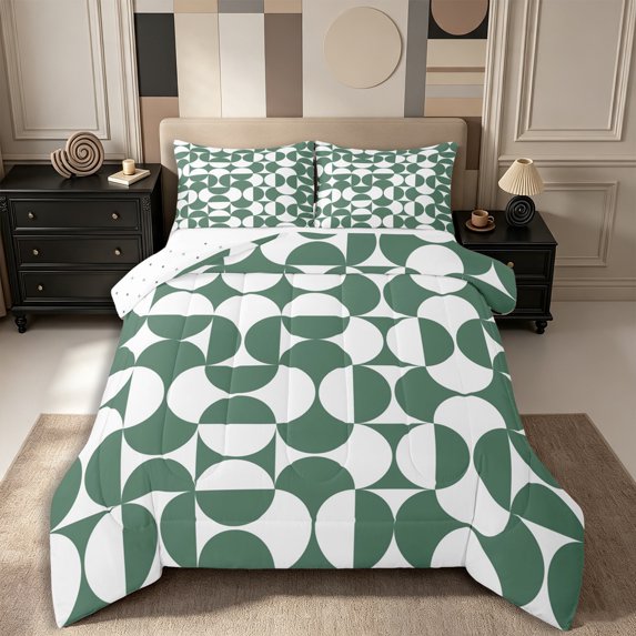 Castle Fairy Boho Split Circle Queen Comforter Set 3 Pieces,Tribal Curved Comforter Sets Queen,Sage White,Reversible,1 Comforter and 2 Pillowcases