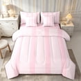 thumbnail image 1 of Castle Fairy Boho Thin Vertical Stripe 7-Piece Twin Bedding,Tribal Wide Band Bedding Comforter Set,Pale Pink White,Reversible, 1 of 7