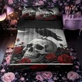 thumbnail image 1 of Castle Fairy Boho Thorn Rose Zipper Full Size Comforter Sets with Fitted Sheet and 2 Pillowcases,Gothic Crow Crescent Skull Zipper Bedding Set,Red Black,4pcs,Black Reversible, 1 of 6
