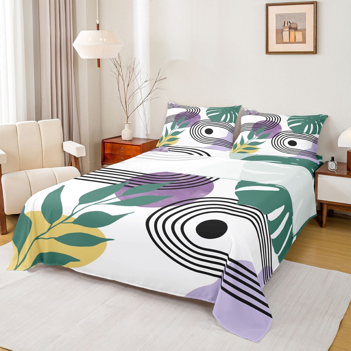 Castle Fairy Boho Tropical Leaf Bed Sheets 4pcs for Boys, Geometric Art ...