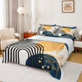thumbnail image 1 of Castle Fairy Boho Tropical Leaf Bed Sheets 4pcs for Boys, Geometric Print King Sheets for Bedroom, Navy Gold, 1 of 6